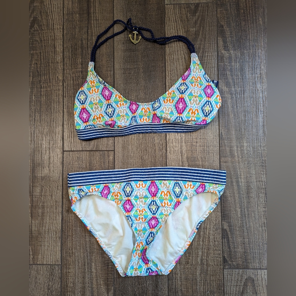 Sperry Top-sider Trading Post Banded Bikini Halter Top & Hipster Bottom Size Med